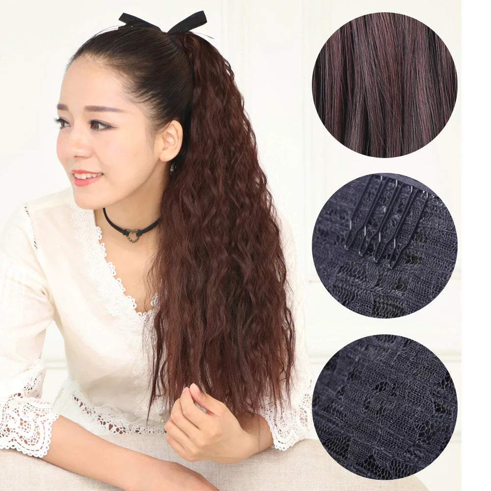 18"22"Kinky Straight Synthetic Ponytail Extensions Clip-in Pony Tail Natural Hair Extension Heat Resistant Hair Pieces