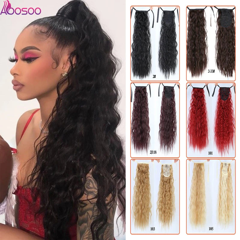 18"22"Kinky Straight Synthetic Ponytail Extensions Clip-in Pony Tail Natural Hair Extension Heat Resistant Hair Pieces