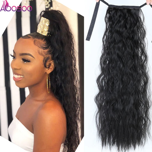 18"22"Kinky Straight Synthetic Ponytail Extensions Clip-in Pony Tail Natural Hair Extension Heat Resistant Hair Pieces