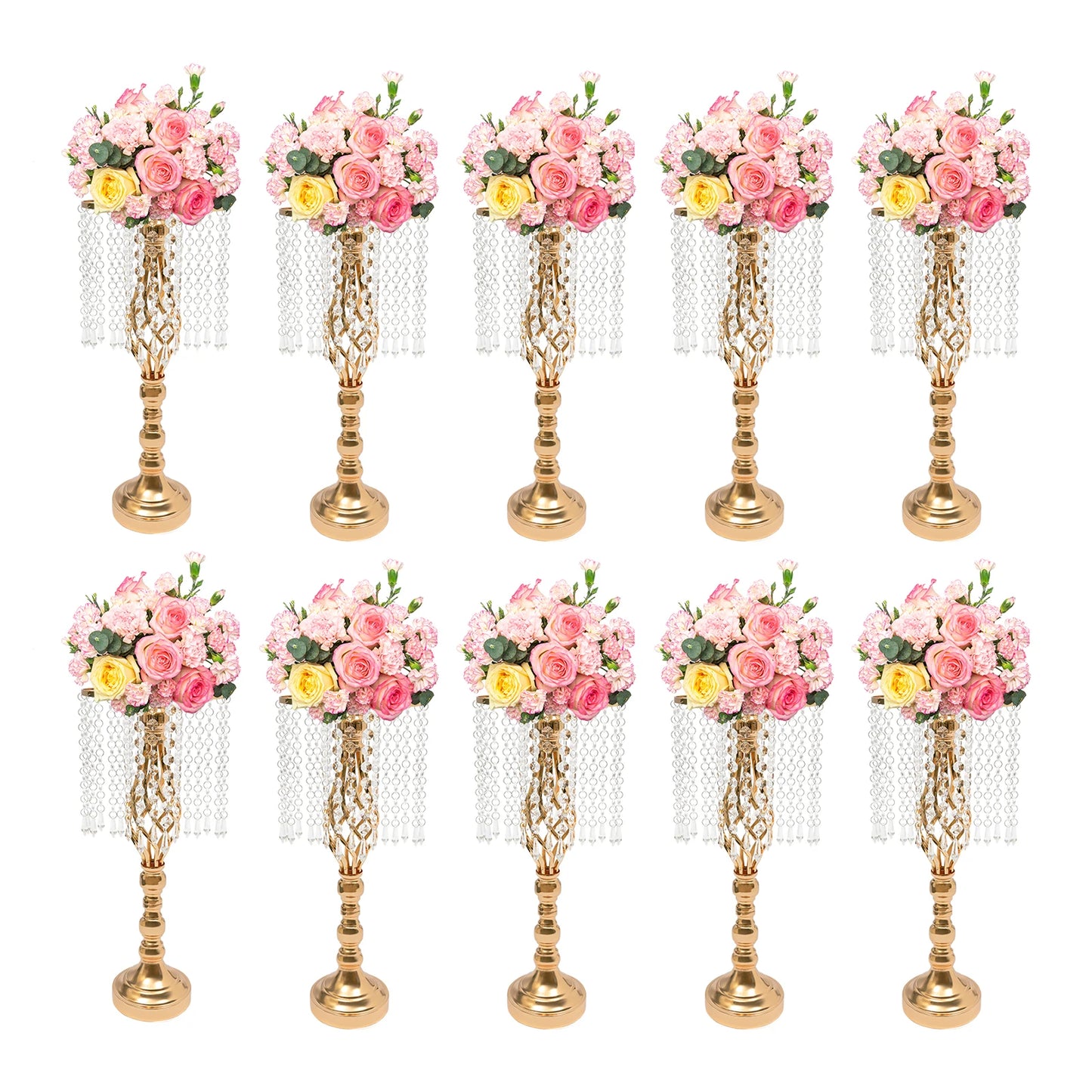 Crystal Flower Stand Wedding Flower Holders Centerpiece Crystal Metal Flower Vase for Reception Tables Wedding Supplies 6/10pcs