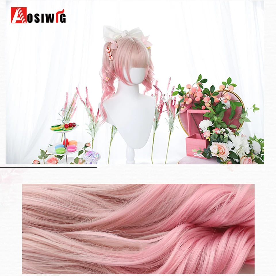 AOSIWIG Y2k Synthetic Long Straight Lolita Harajuku Wig With Bangs Black Blue Daily Cosplay Party Hair