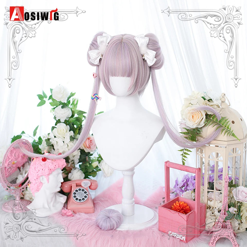 AOSIWIG Y2k Synthetic Long Straight Lolita Harajuku Wig With Bangs Black Blue Daily Cosplay Party Hair