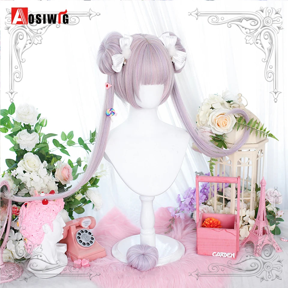 AOSIWIG Y2k Synthetic Long Straight Lolita Harajuku Wig With Bangs Black Blue Daily Cosplay Party Hair