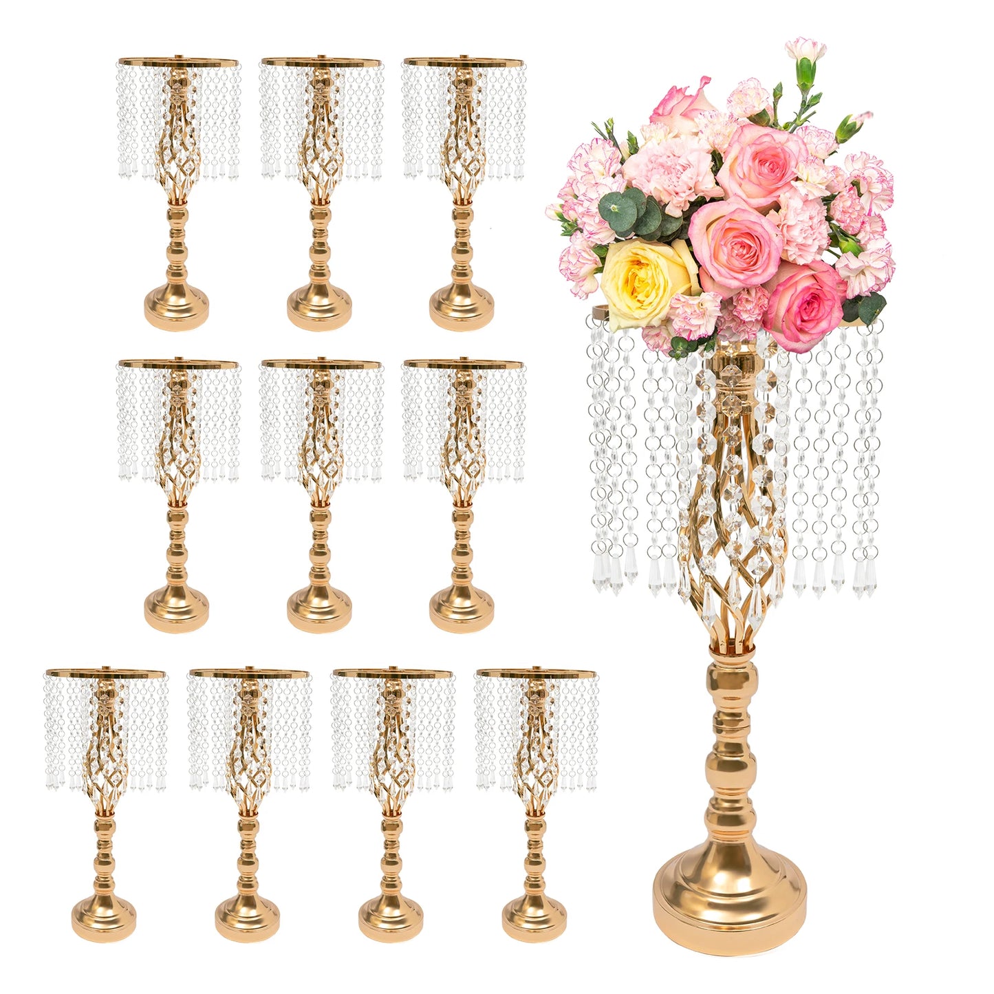 Crystal Flower Stand Wedding Flower Holders Centerpiece Crystal Metal Flower Vase for Reception Tables Wedding Supplies 6/10pcs