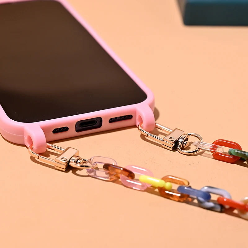 MOON GIRL 120cm Bevel Design Phone Strap Colorful Portable Acrylic Cell Phone Case Chain Lanyard Hanger for Mobile Phone