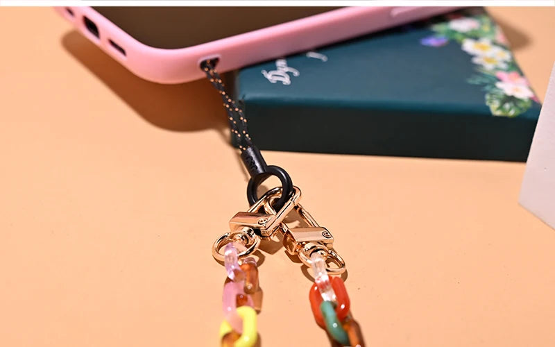 MOON GIRL 120cm Bevel Design Phone Strap Colorful Portable Acrylic Cell Phone Case Chain Lanyard Hanger for Mobile Phone