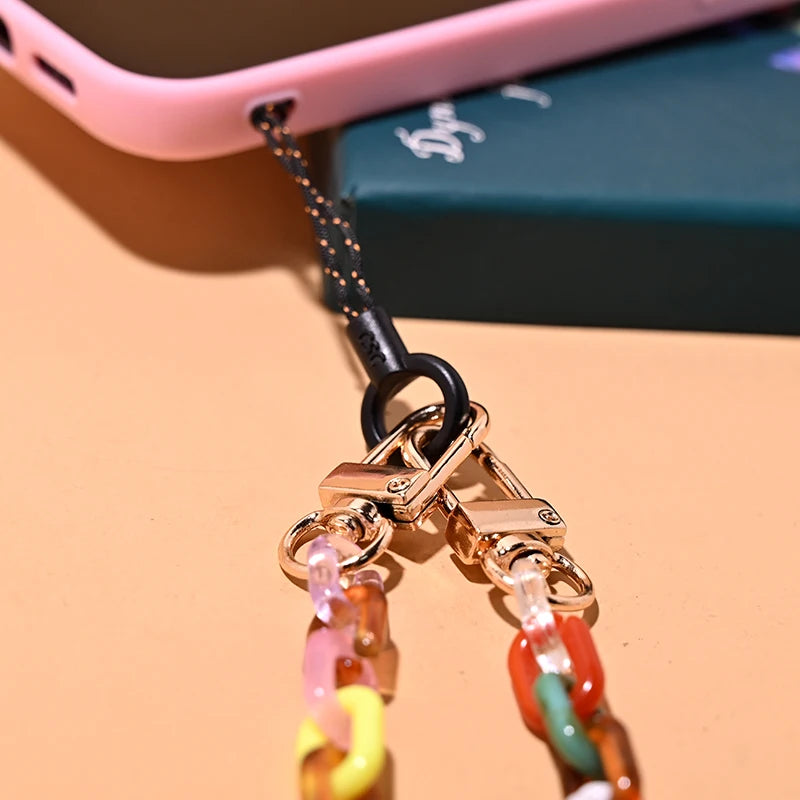 MOON GIRL 120cm Bevel Design Phone Strap Colorful Portable Acrylic Cell Phone Case Chain Lanyard Hanger for Mobile Phone