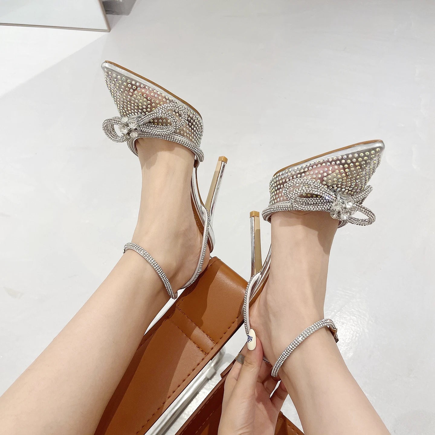 Eilyken New PVC Transparent Women Pumps Sexy Butterfly-knot CRYSTAL High Heels Pointed Toe Wedding Prom Sandals Spring Shoes