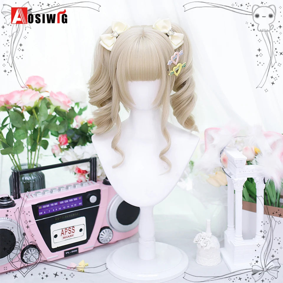 AOSIWIG Y2k Synthetic Long Straight Lolita Harajuku Wig With Bangs Black Blue Daily Cosplay Party Hair