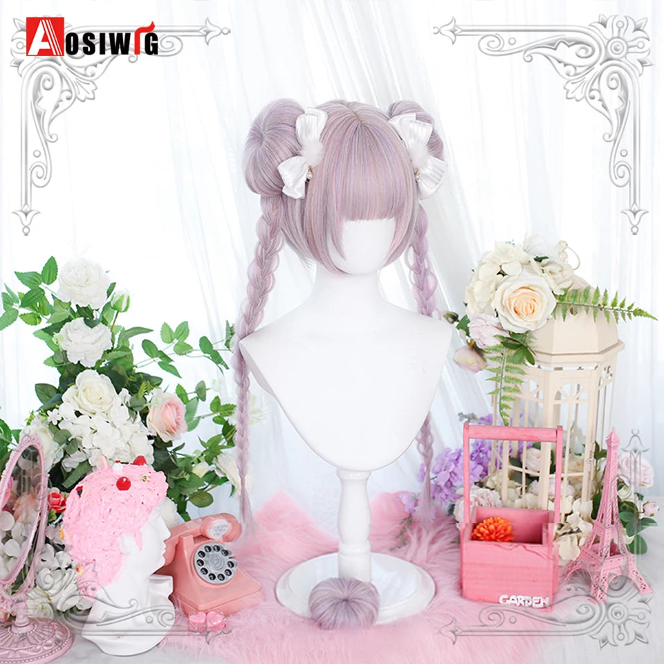 AOSIWIG Y2k Synthetic Long Straight Lolita Harajuku Wig With Bangs Black Blue Daily Cosplay Party Hair