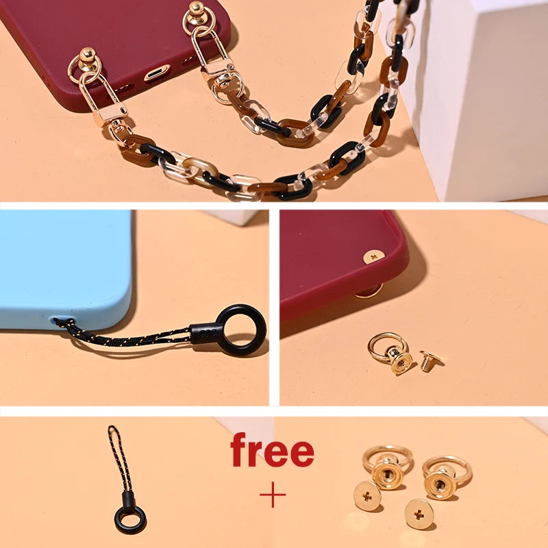 MOON GIRL 120cm Bevel Design Phone Strap Colorful Portable Acrylic Cell Phone Case Chain Lanyard Hanger for Mobile Phone