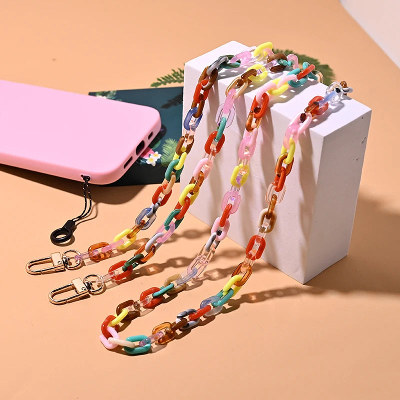 MOON GIRL 120cm Bevel Design Phone Strap Colorful Portable Acrylic Cell Phone Case Chain Lanyard Hanger for Mobile Phone