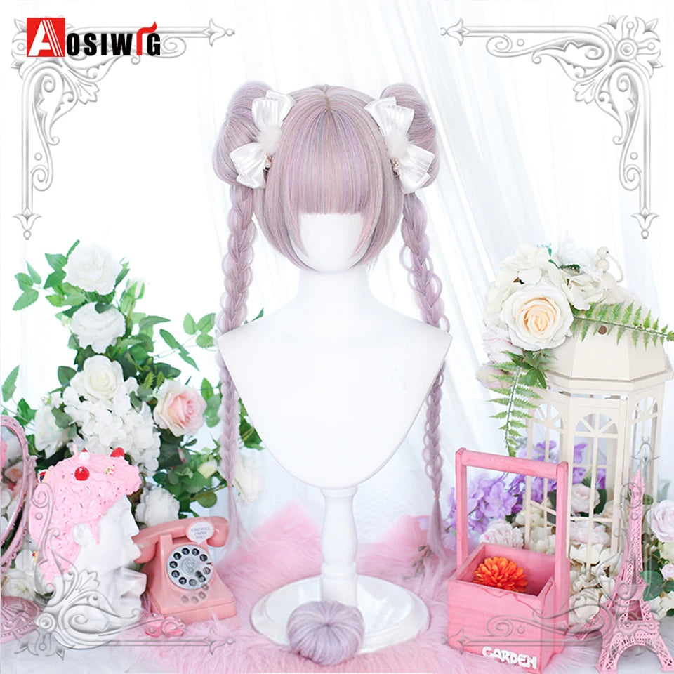 AOSIWIG Y2k Synthetic Long Straight Lolita Harajuku Wig With Bangs Black Blue Daily Cosplay Party Hair