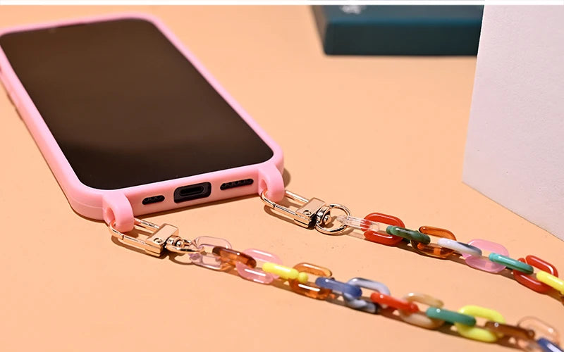 MOON GIRL 120cm Bevel Design Phone Strap Colorful Portable Acrylic Cell Phone Case Chain Lanyard Hanger for Mobile Phone