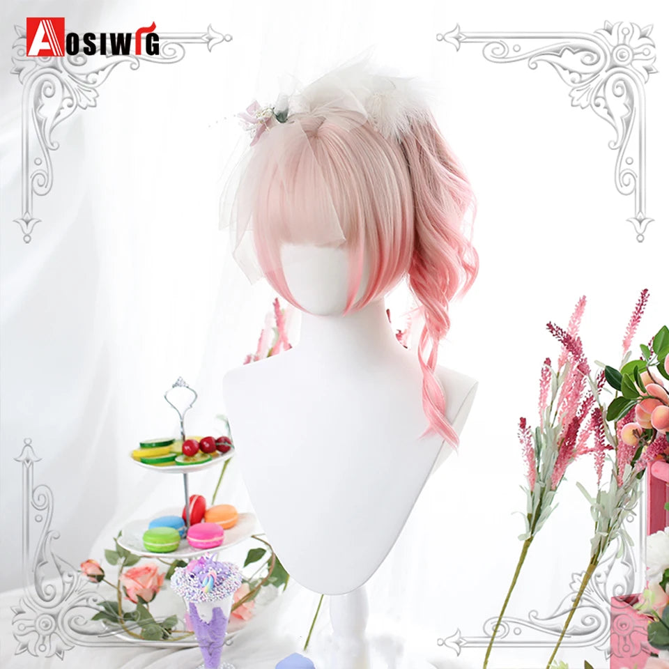 AOSIWIG Y2k Synthetic Long Straight Lolita Harajuku Wig With Bangs Black Blue Daily Cosplay Party Hair