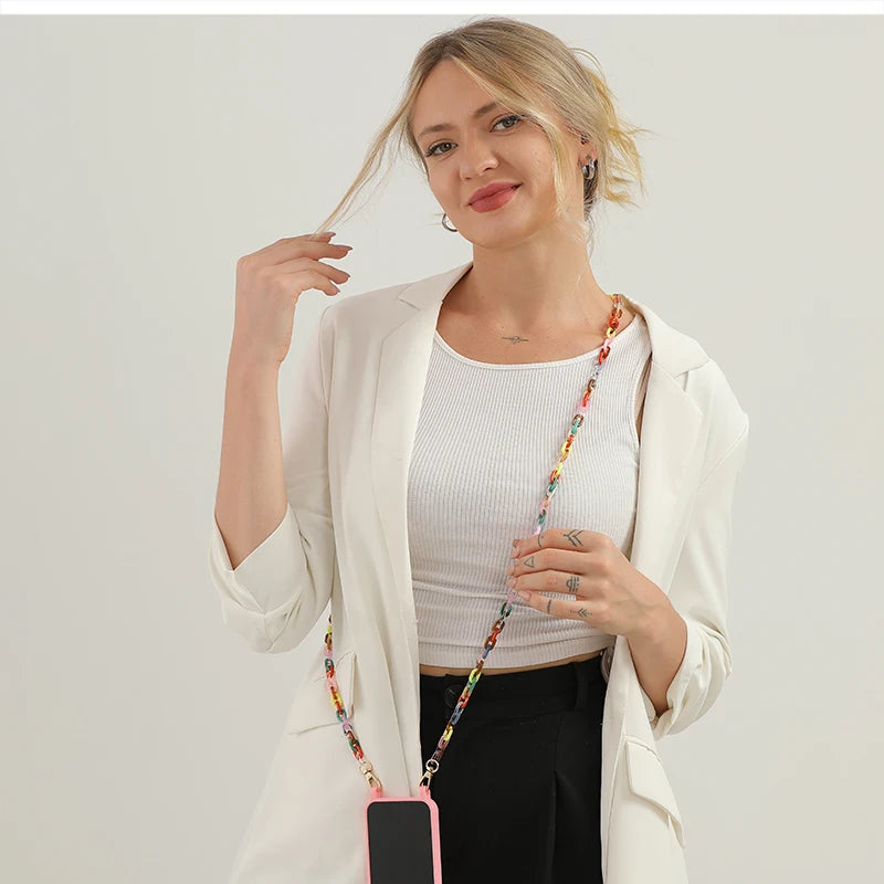 MOON GIRL 120cm Bevel Design Phone Strap Colorful Portable Acrylic Cell Phone Case Chain Lanyard Hanger for Mobile Phone